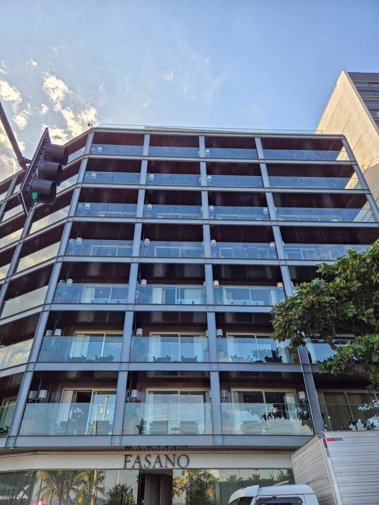 Modern glass-and-metal facade of Hotel Fasano, a luxury hotel on Ipanema Beach in Rio de Janeiro ©Stephanie Dosch | theViatrix Luxury Travel