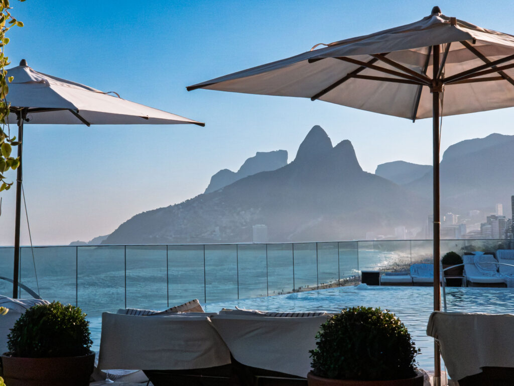 Rooftop infinity pool overlooking Ipanema Beach and Two Brothers Mountain at Hotel Fasano, Rio de Janeiro luxury hotel ©Stephanie Dosch | theViatrix Luxury Travel
