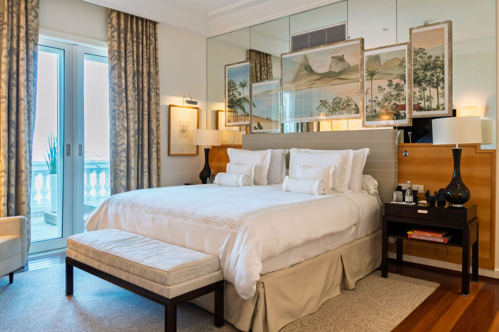 Elegant suite with balcony access at Belmond Copacabana Palace, one of the top luxury hotels in Rio de Janeiro, Brazil ©Stephanie Dosch | theViatrix Luxury Travel